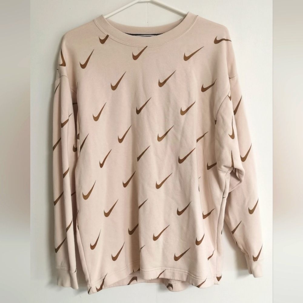 Nike Women's Pink & Rose Gold All Over Print Logo Crewneck Pullover Sweatshirt S